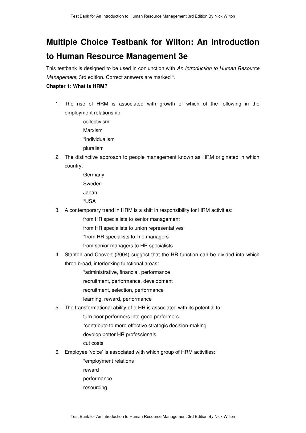 Preview page 3 of Test Bank An Introduction to Human Resource Management 3rd Edition By Nick Wilton