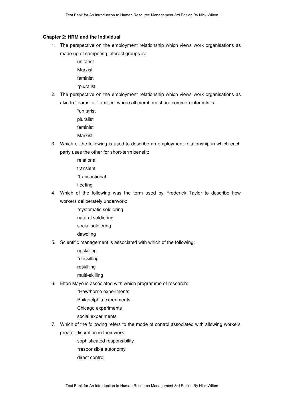 Preview page 6 of Test Bank An Introduction to Human Resource Management 3rd Edition By Nick Wilton