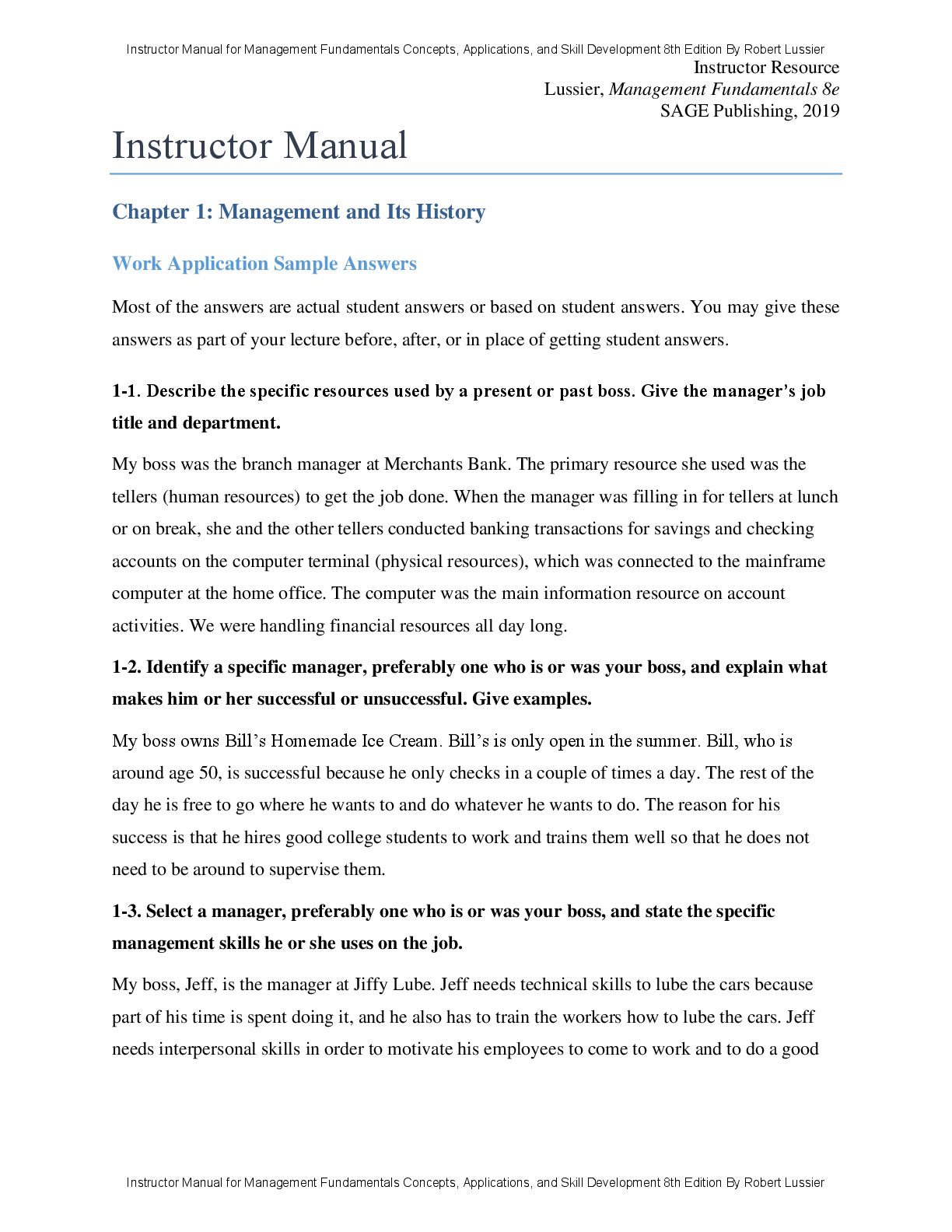 Preview page 2 of Instructor Manual Management Fundamentals Concepts, Applications, and Skill Development 8th Edition By Robert Lussier
