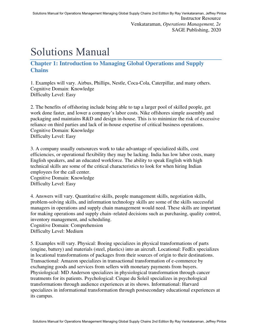 Preview page 3 of Solutions Manual Operations Management Managing Global Supply Chains 2nd Edition By Ray Venkataraman, Jeffrey Pintoe