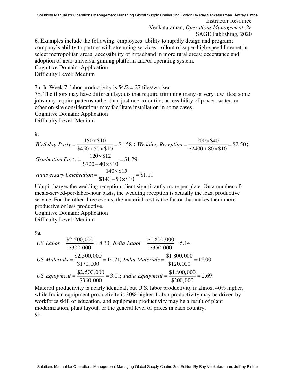 Preview page 8 of Solutions Manual Operations Management Managing Global Supply Chains 2nd Edition By Ray Venkataraman, Jeffrey Pintoe