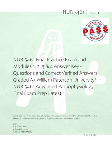 Preview page 7 of NUR 5461 Final Practice Exam and  Modules 1, 2, 3 & 4 Answer Key  Questions and Correct Verified Answers  Graded A+ Will