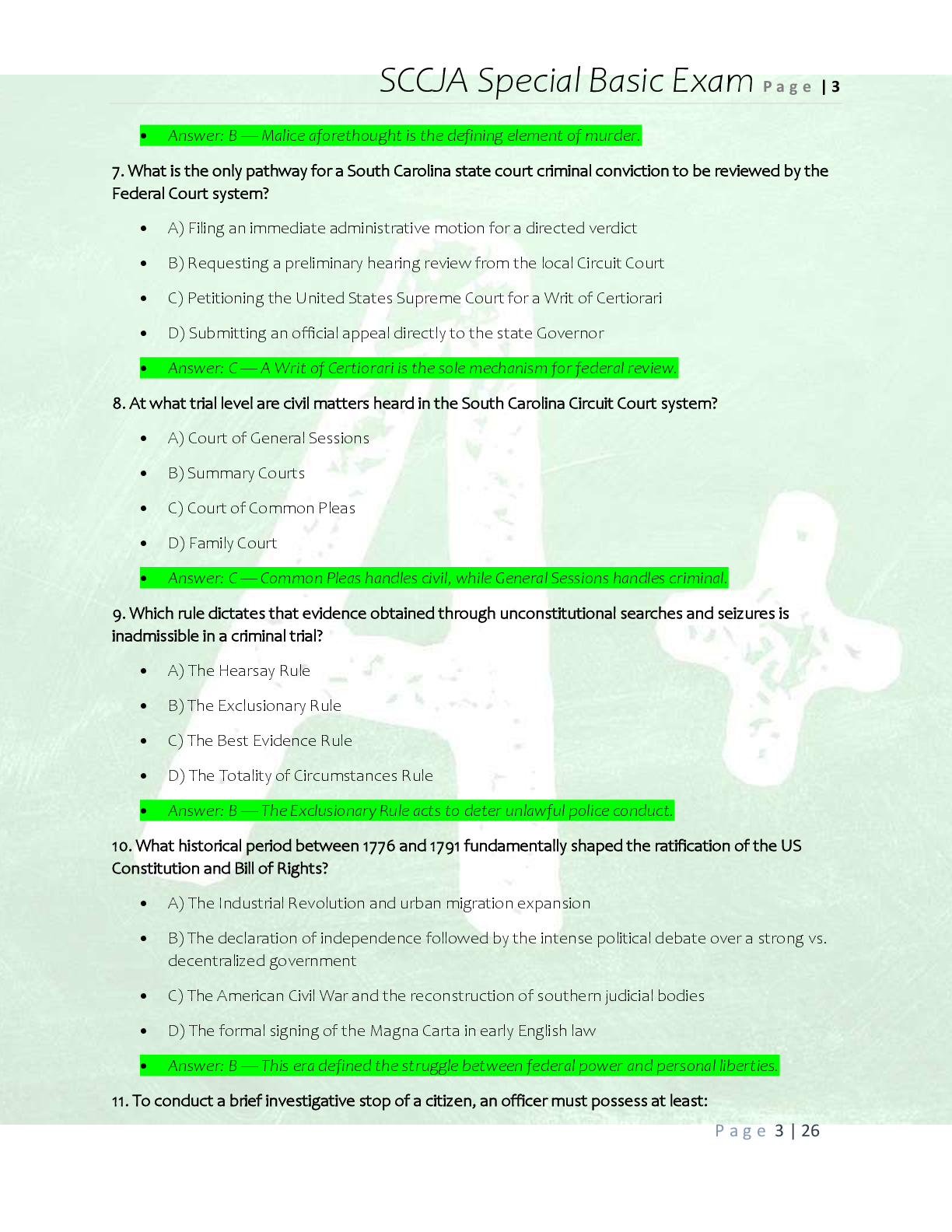 Preview page 2 of Newest 400 Practice questions and Correct  answers for the SCCJA Special Basic Exam /  Special Basic SCCJA Exam Prep Stu