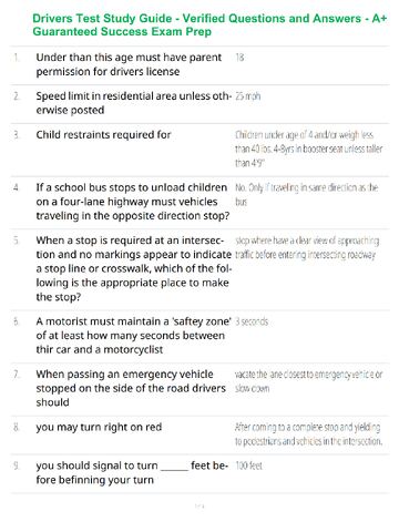 Preview page 3 of Drivers Test Study Guide - Verified Questions and Answers - A+ Guaranteed Success Exam Prep