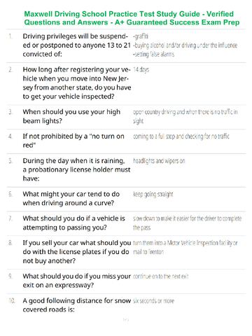 Preview page 4 of Maxwell Driving School Practice Test Study Guide - Verified Questions and Answers - A+ Guaranteed Success Exam Prep