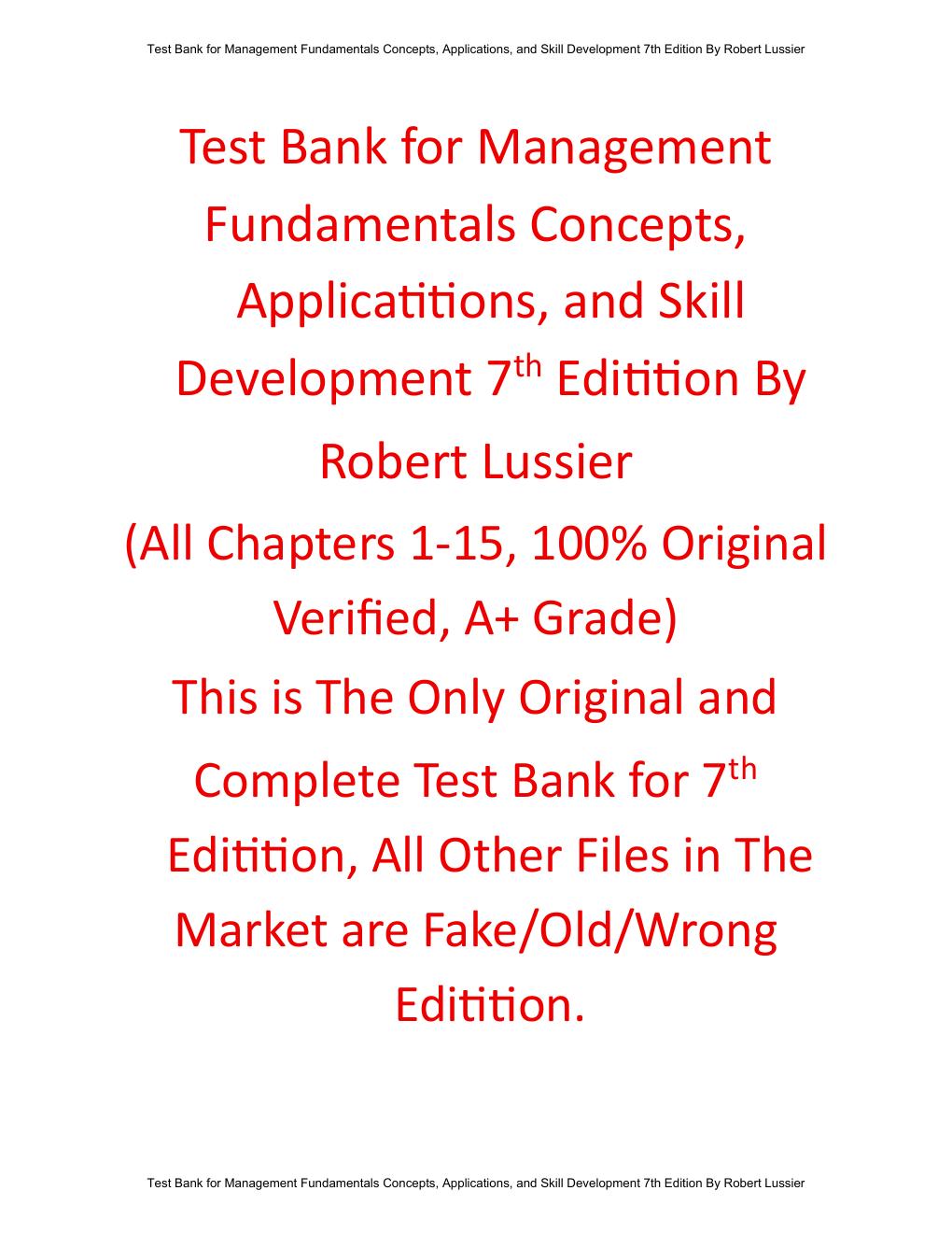Preview page 2 of Test Bank Management Fundamentals Concepts, Applications, and Skill Development 7th Edition By Robert Lussier