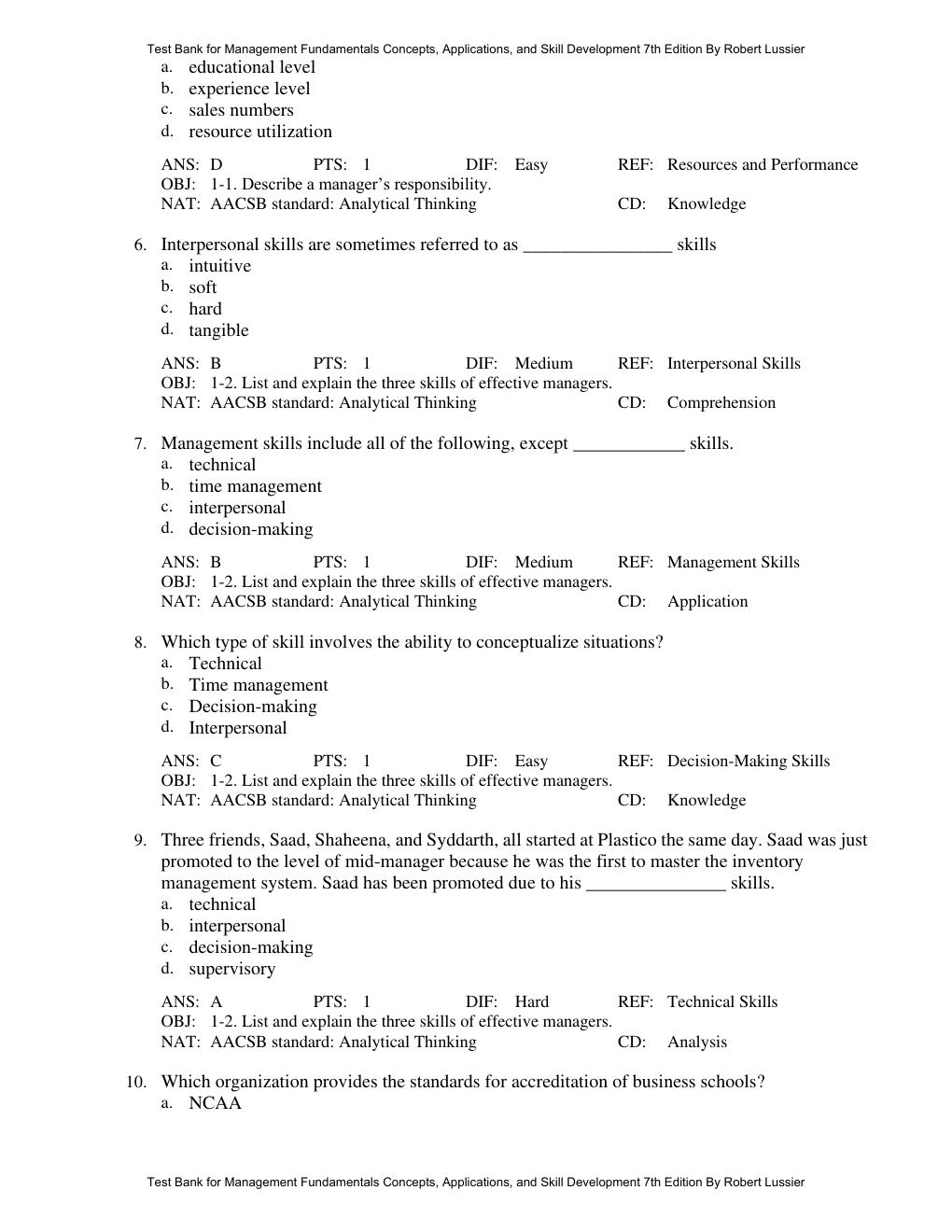 Preview page 4 of Test Bank Management Fundamentals Concepts, Applications, and Skill Development 7th Edition By Robert Lussier