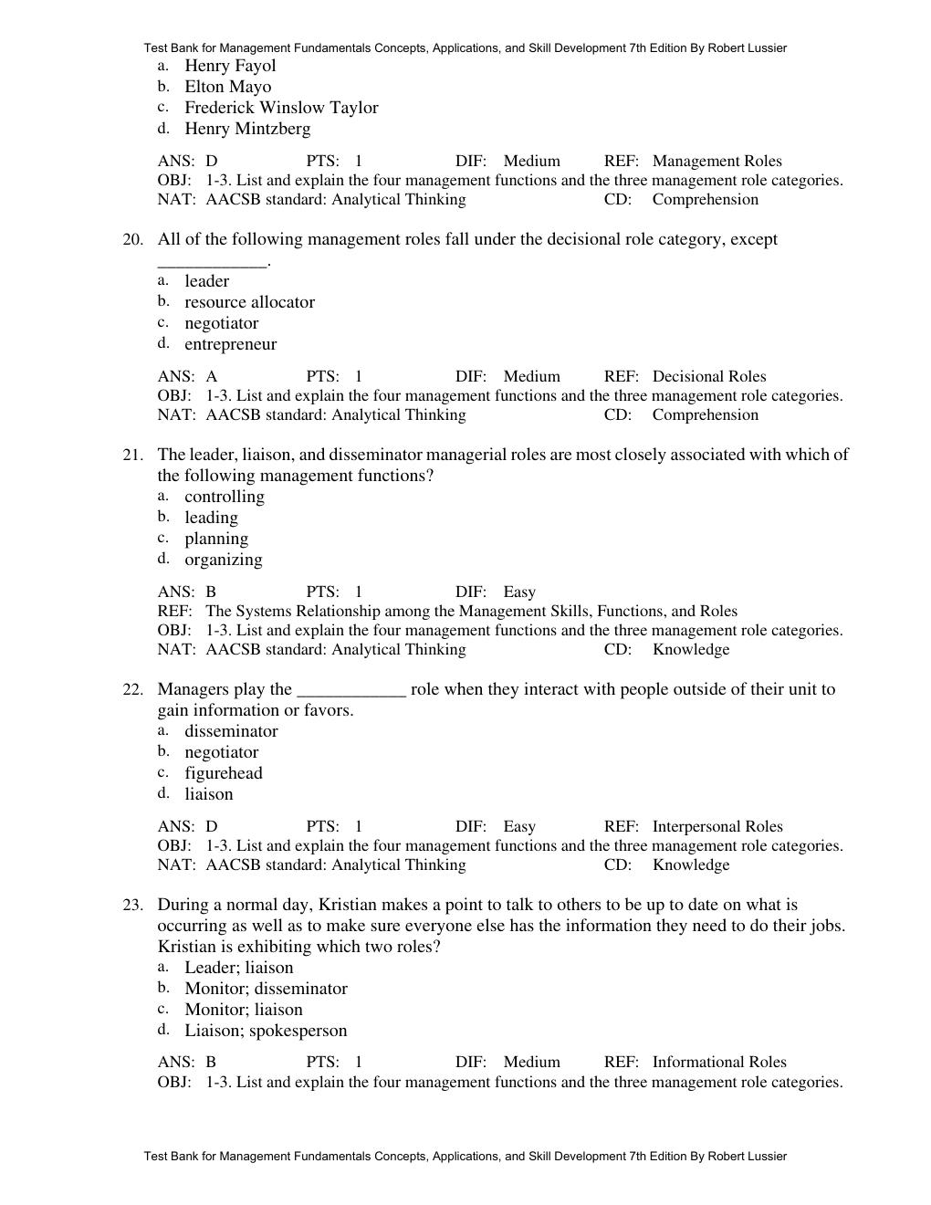 Preview page 7 of Test Bank Management Fundamentals Concepts, Applications, and Skill Development 7th Edition By Robert Lussier