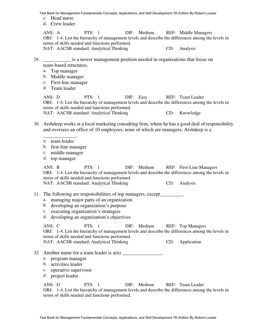 Preview page 9 of Test Bank Management Fundamentals Concepts, Applications, and Skill Development 7th Edition By Robert Lussier
