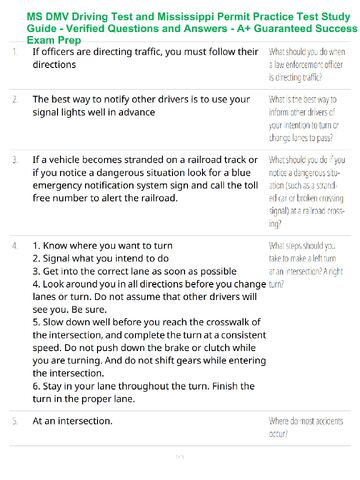 Preview page 5 of MS DMV Driving Test and Mississippi Permit Practice Test Study Guide - Verified Questions and Answers - A+ Guaranteed Su