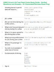 Preview page 4 of CMSC Driver's Ed Test Flash Cards Study Guide - Verified Questions and Answers - A+ Guaranteed Success Exam Prep