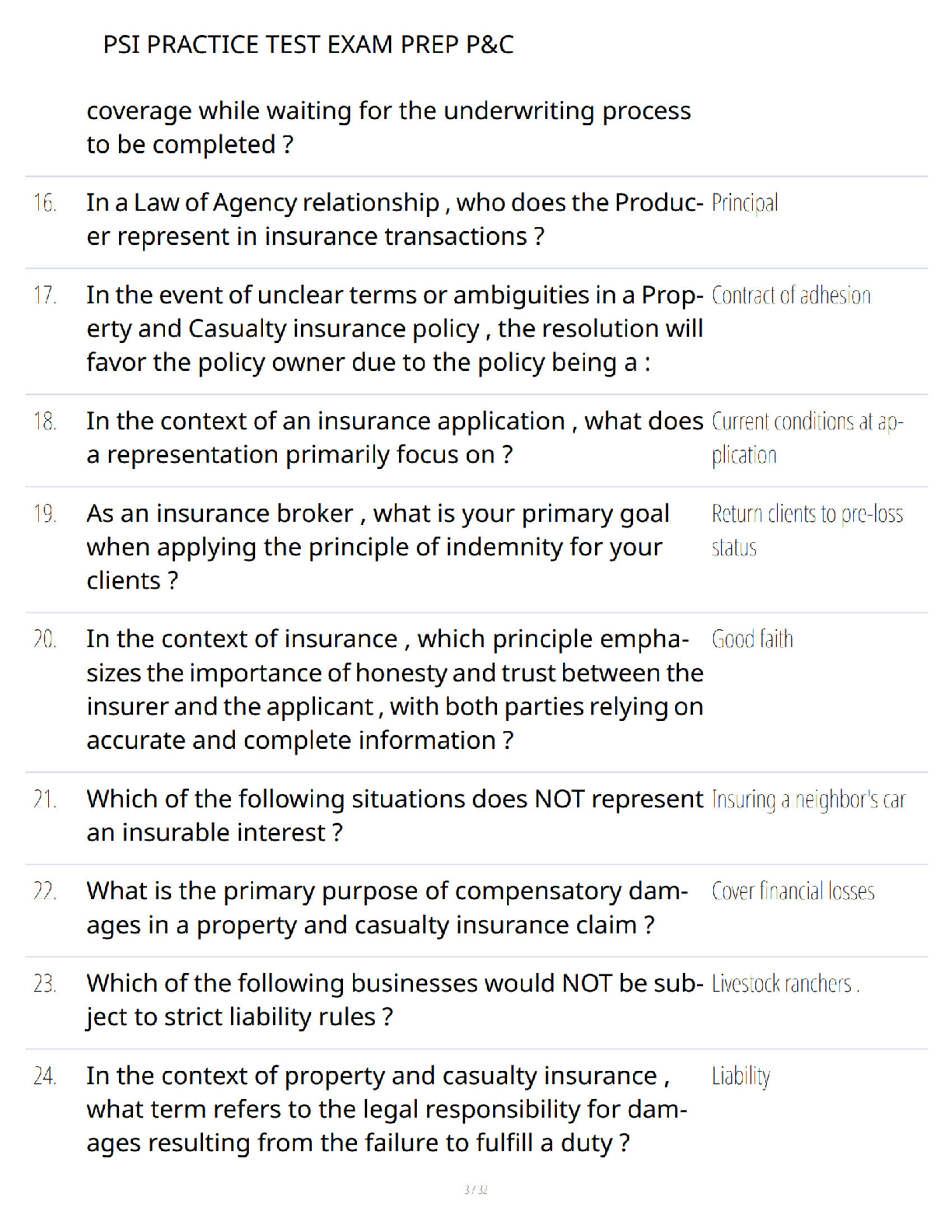 Preview page 2 of PSI P&C Practice Test Exam Prep Study Guide - Verified Questions and Answers - A+ Guaranteed Success Exam Prep