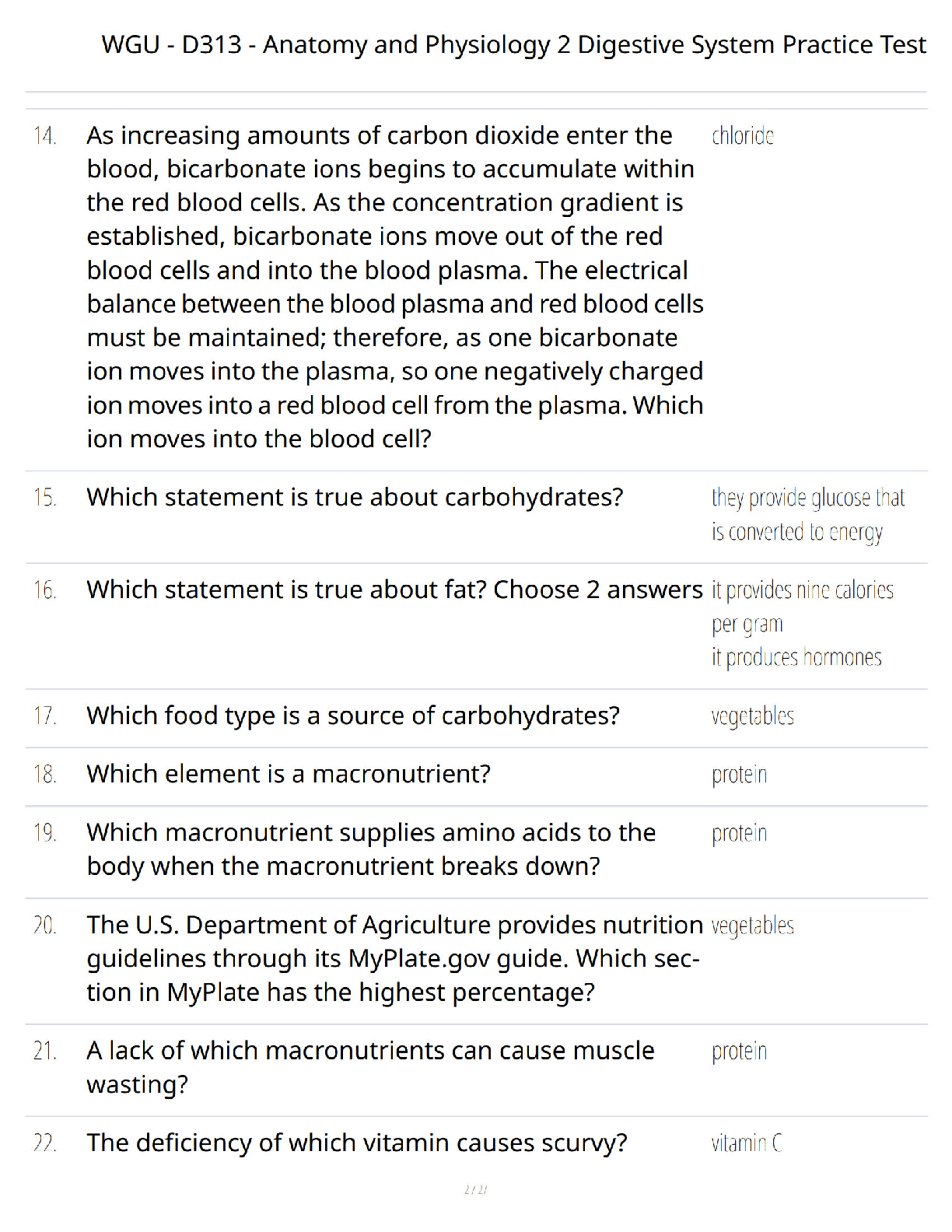 Preview page 2 of WGU D313 Anatomy and Physiology 2 - Digestive System Practice Test Study Guide - Verified Questions & Answers - A+ Guara