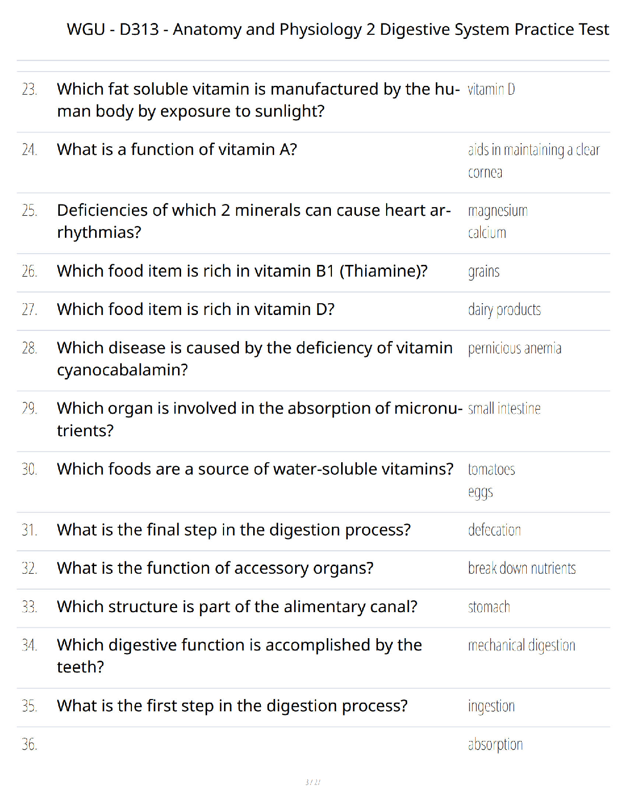 Preview page 3 of WGU D313 Anatomy and Physiology 2 - Digestive System Practice Test Study Guide - Verified Questions & Answers - A+ Guara