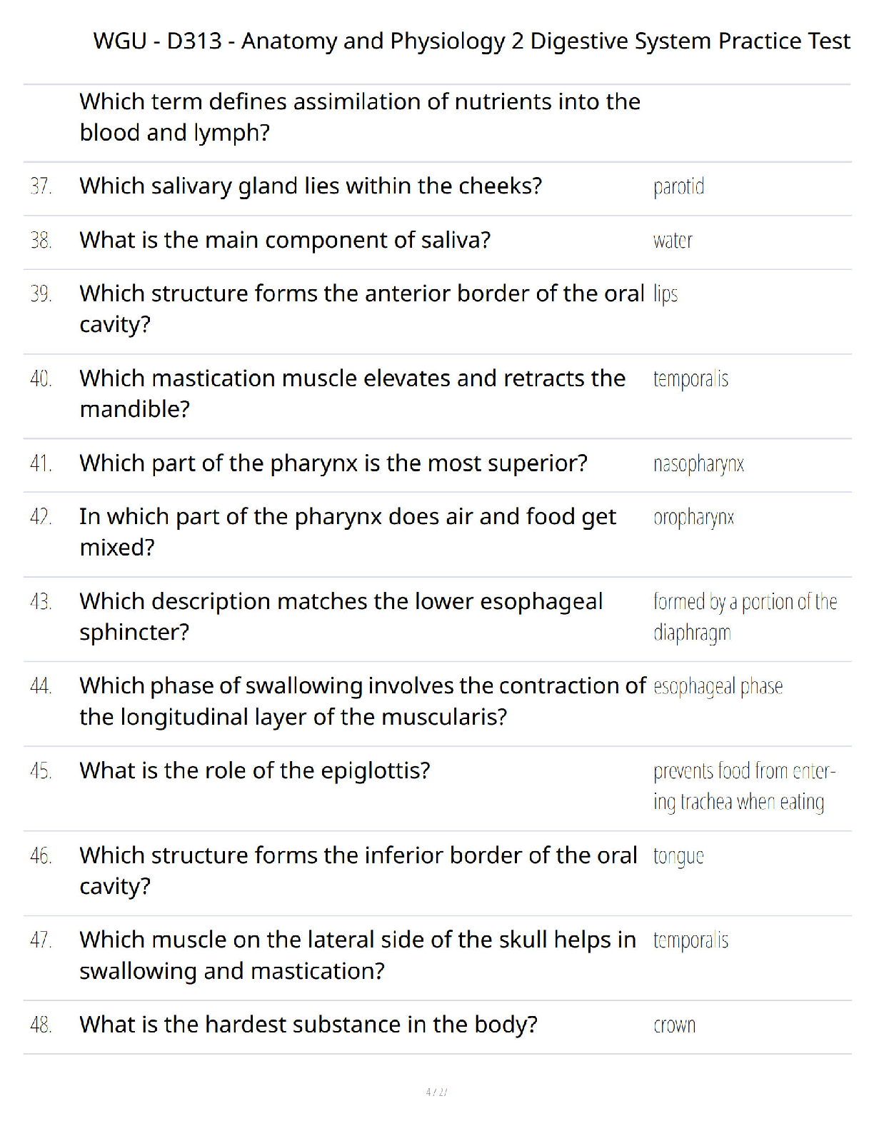 Preview page 4 of WGU D313 Anatomy and Physiology 2 - Digestive System Practice Test Study Guide - Verified Questions & Answers - A+ Guara