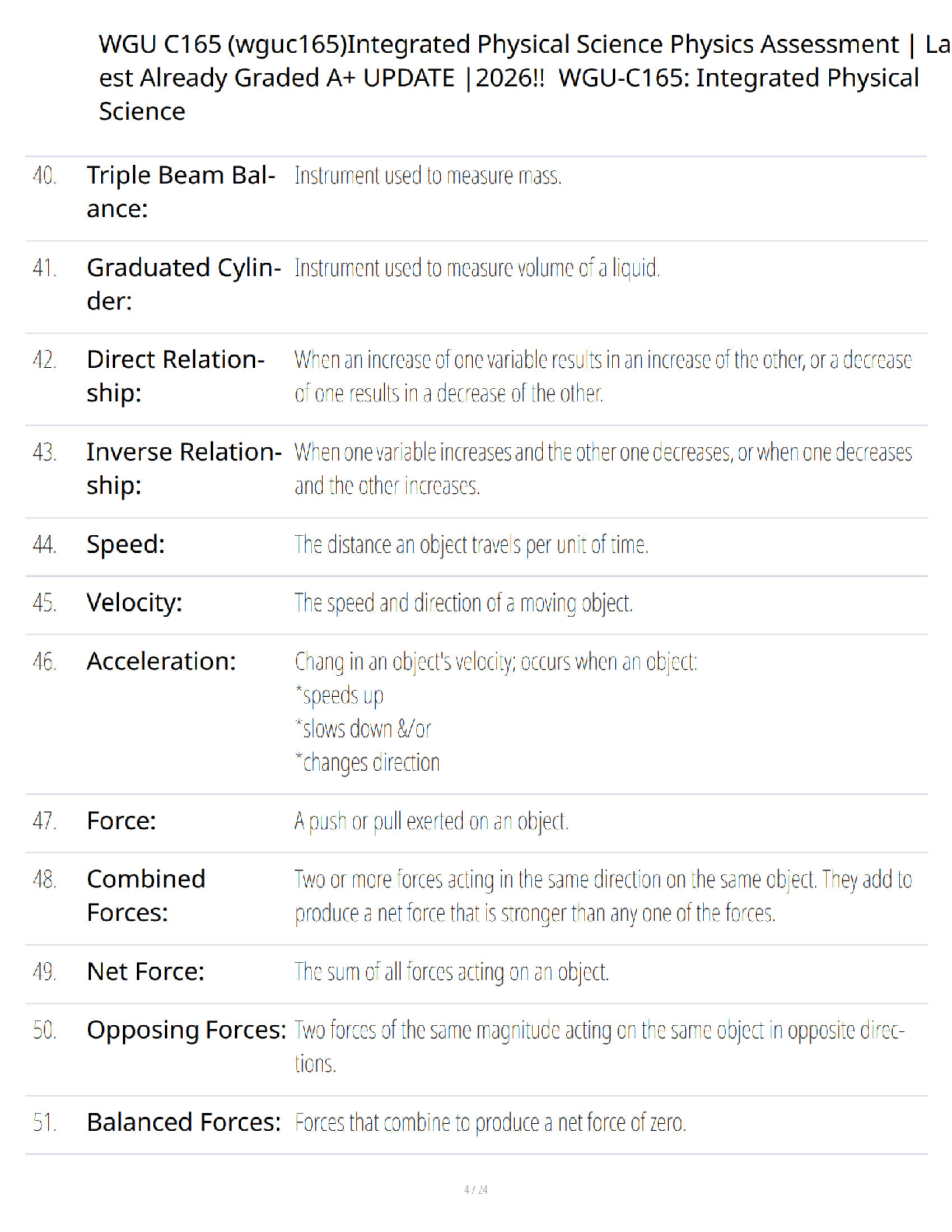 Preview page 3 of WGU C165 Integrated Physical Science Physics Assessment Study Guide - Verified Questions & Answers - A+ Guaranteed Succe