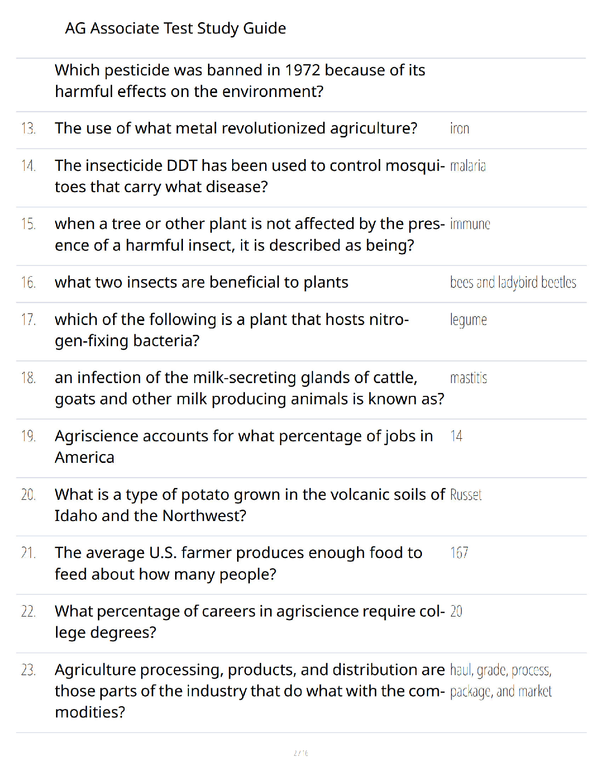 Preview page 2 of AG Associate Test Study Guide - Verified Questions & Answers - A+ Guaranteed Success Exam Prep