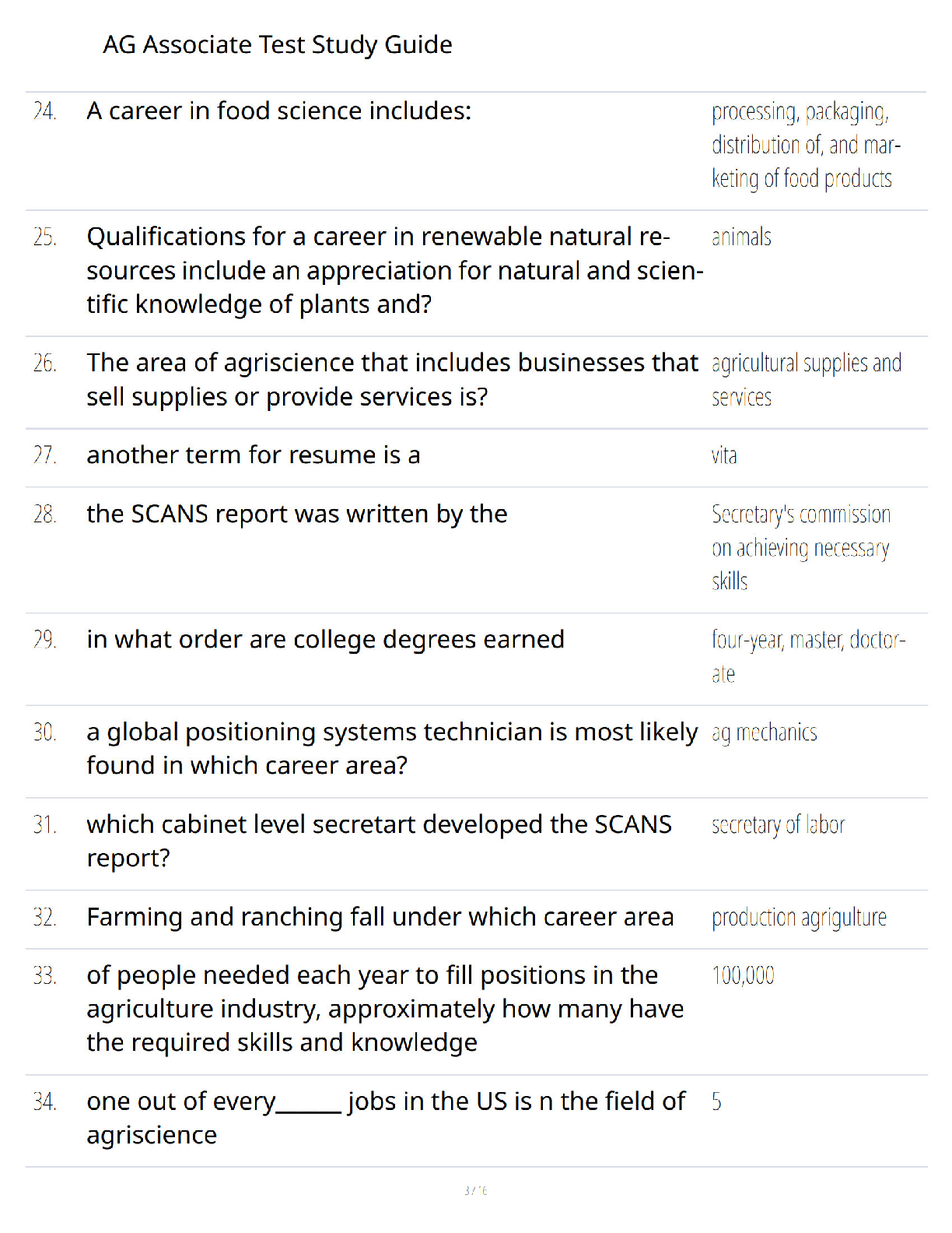 Preview page 3 of AG Associate Test Study Guide - Verified Questions & Answers - A+ Guaranteed Success Exam Prep