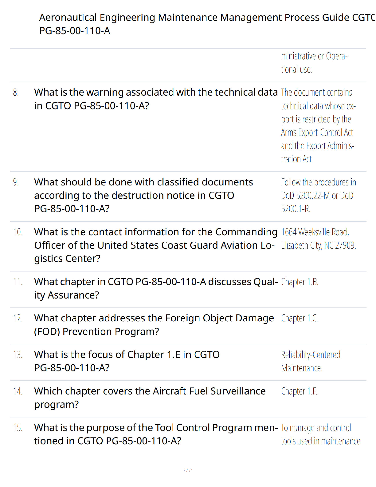 Preview page 2 of Aeronautical Engineering Maintenance Management Process Guide CGTO PG-85-00-110-A - Complete Review Manual - Verified Qu