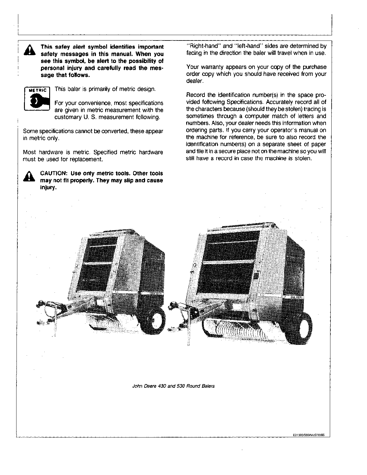 Preview page 2 of John Deere 430, 530 Round Baler Operator Manual