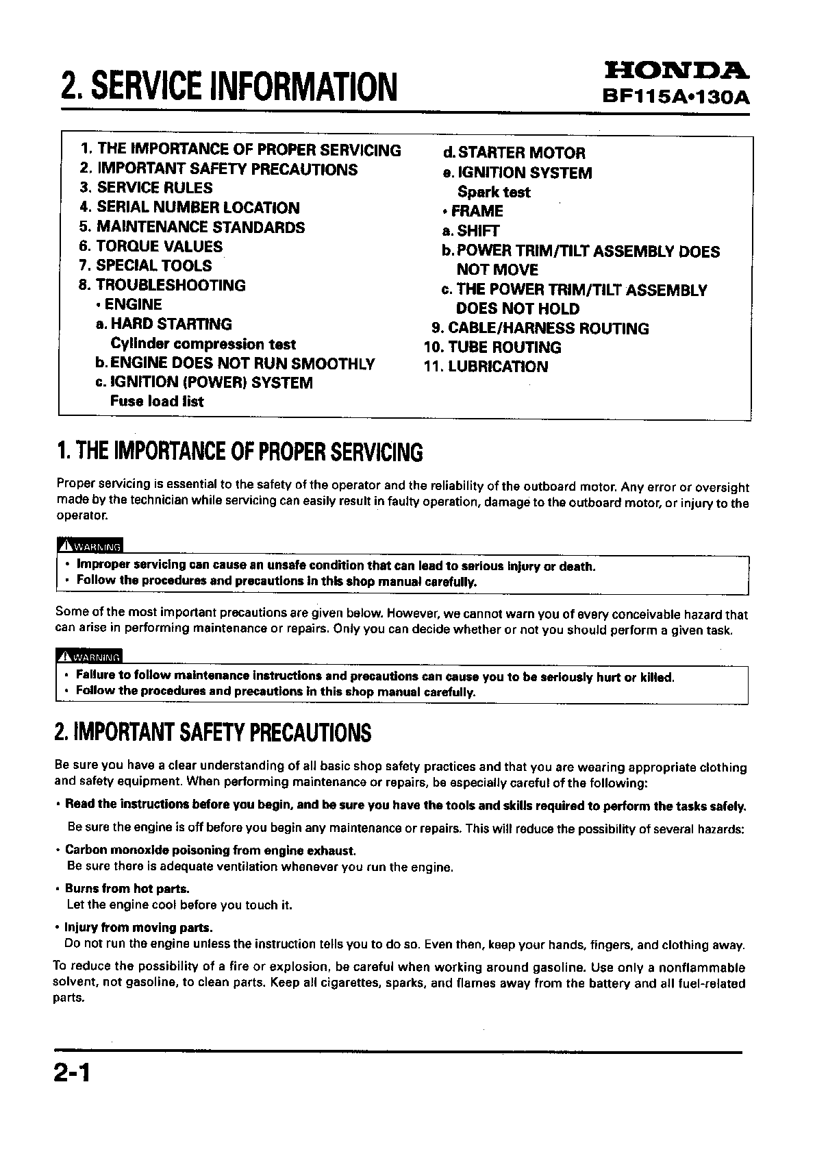 Preview page 5 of Honda BF115A BF130A Outboard Service Manual