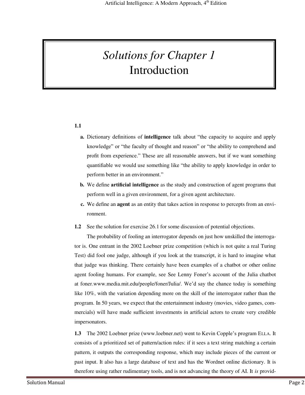 Preview page 2 of Artificial Intelligence A Modern Approach 4th Edition by Stuart J. Russell and Peter Norvig | INSTRUCTOR'S MANUAL
