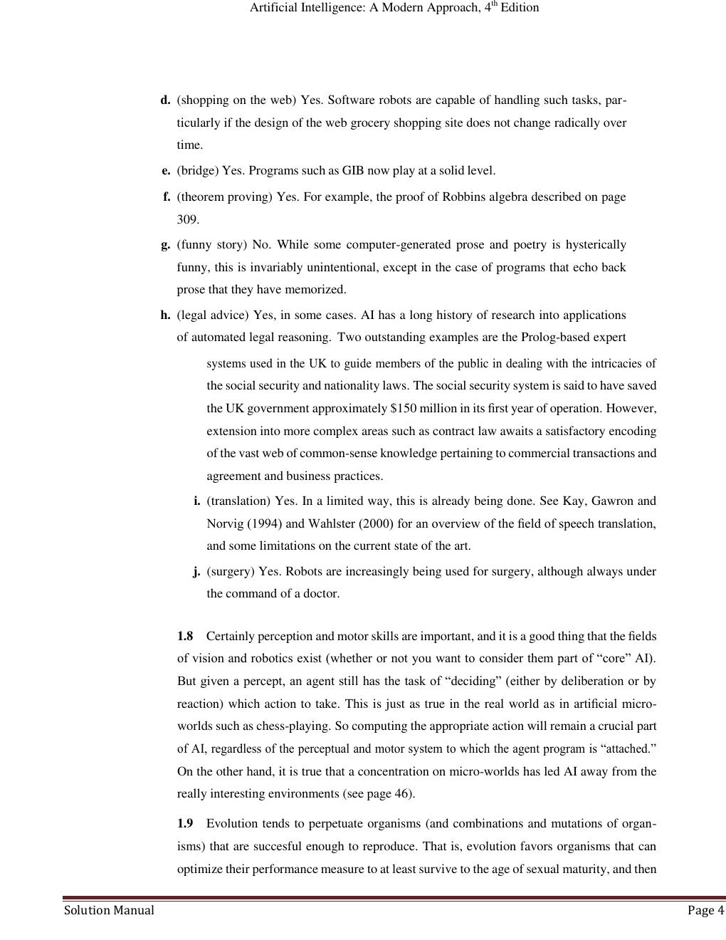 Preview page 4 of Artificial Intelligence A Modern Approach 4th Edition by Stuart J. Russell and Peter Norvig | INSTRUCTOR'S MANUAL