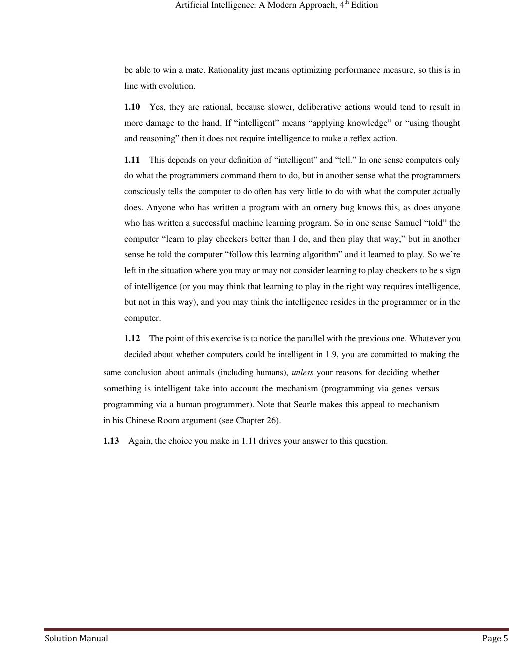 Preview page 5 of Artificial Intelligence A Modern Approach 4th Edition by Stuart J. Russell and Peter Norvig | INSTRUCTOR'S MANUAL