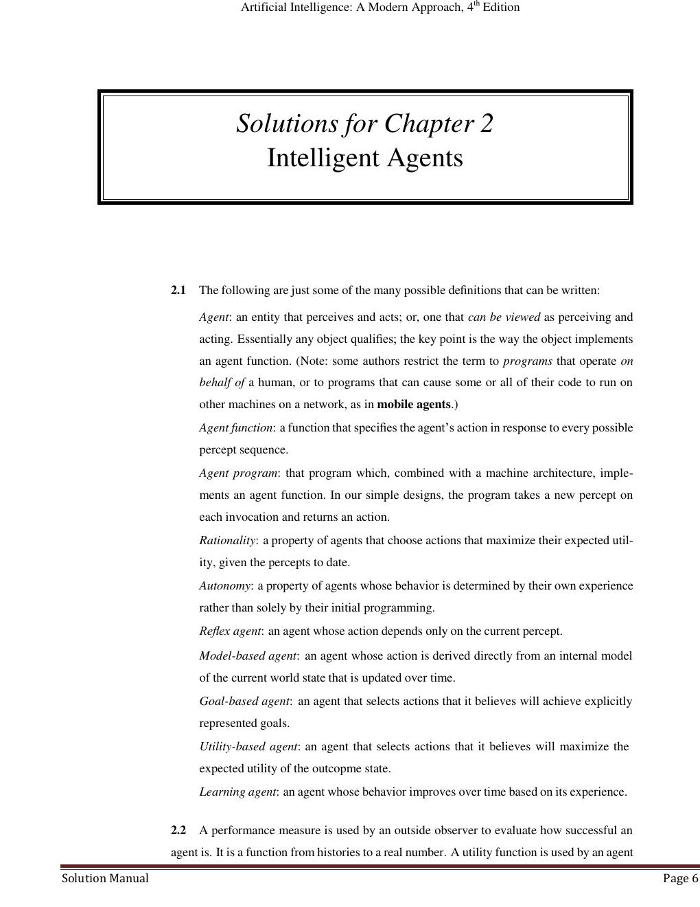 Preview page 6 of Artificial Intelligence A Modern Approach 4th Edition by Stuart J. Russell and Peter Norvig | INSTRUCTOR'S MANUAL
