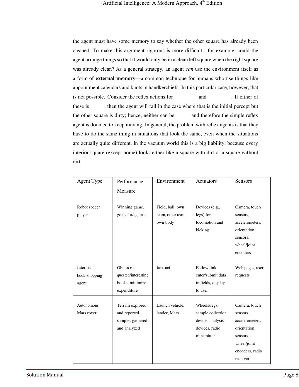 Preview page 8 of Artificial Intelligence A Modern Approach 4th Edition by Stuart J. Russell and Peter Norvig | INSTRUCTOR'S MANUAL