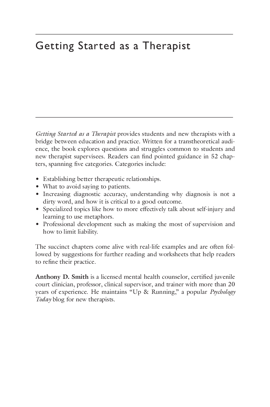 Preview page 2 of eBook PDF Getting Started as a Therapist 50+ Tips for Clinical Effectiveness By Anthony D. Smith