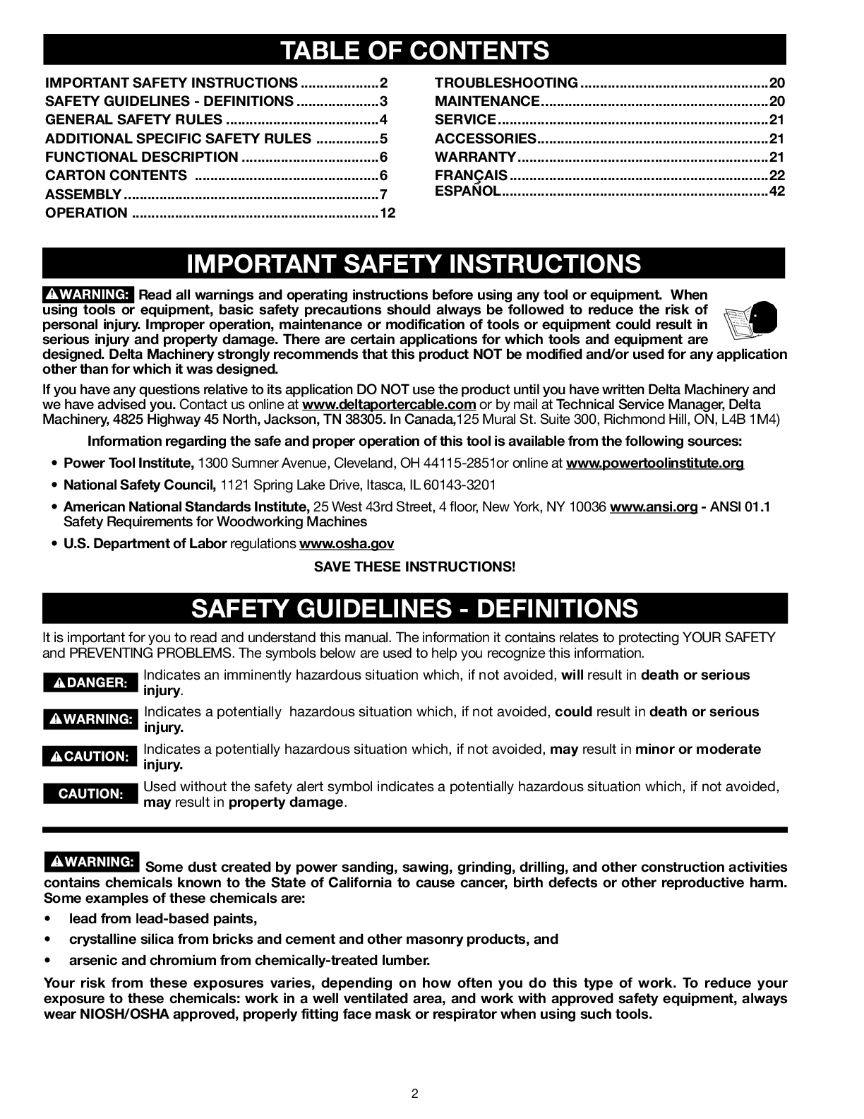 Preview page 2 of Delta 23-710 Sharpening Center instruction Manual