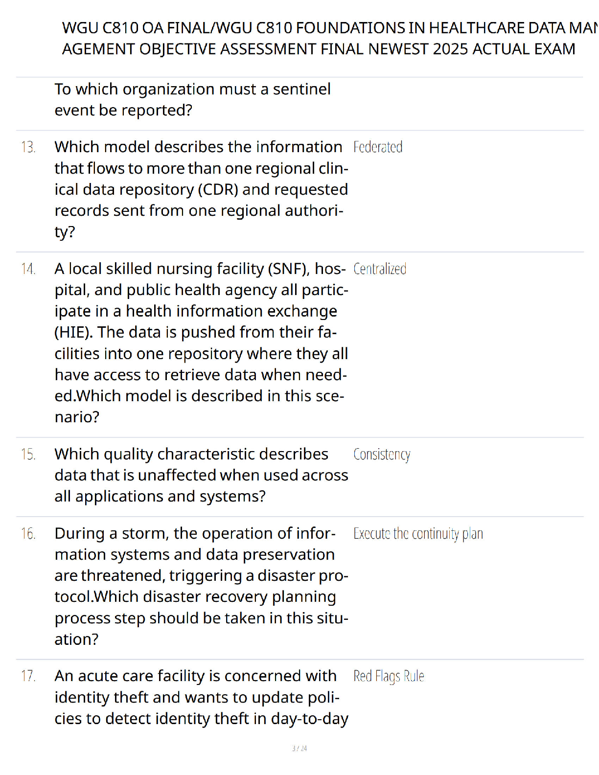 Preview page 2 of WGU C810 Foundations in Healthcare Data Management Objective Assessment Final Exam Study Guide - Verified Questions and