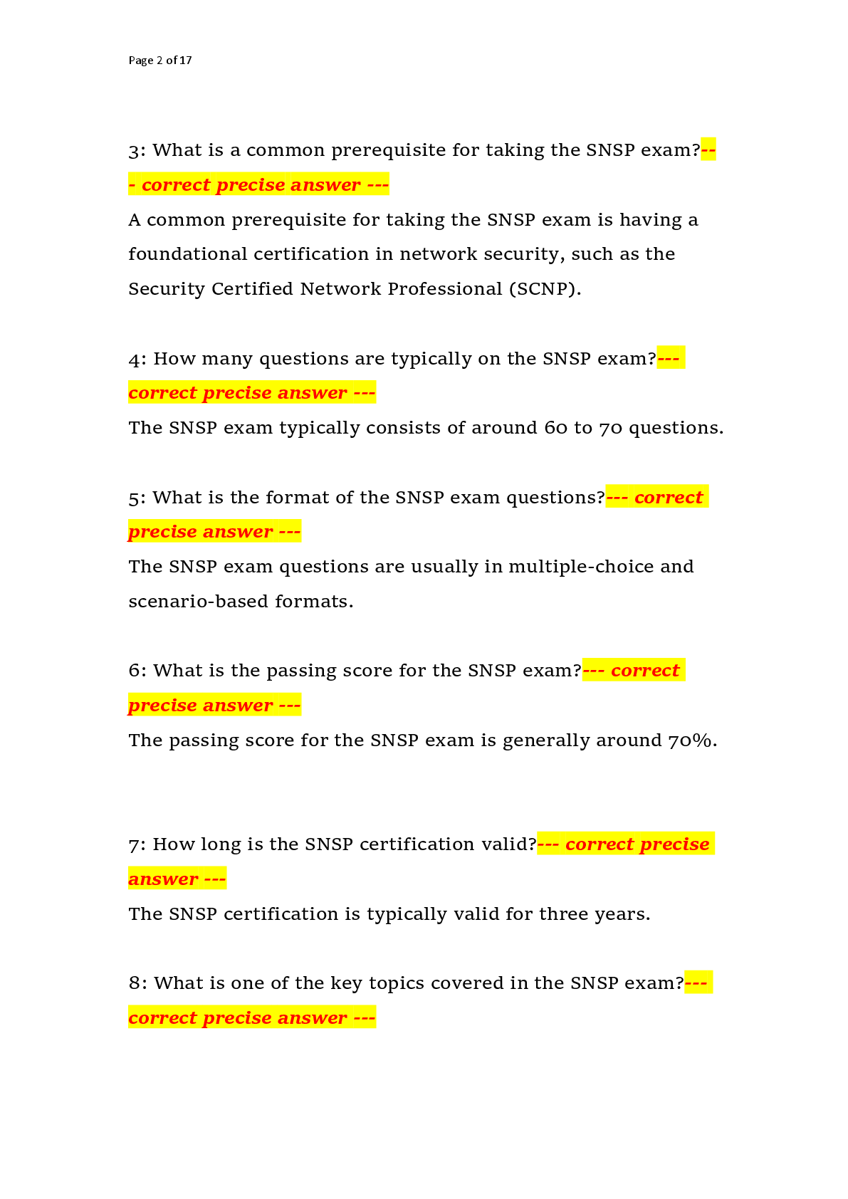 Preview page 2 of SNSP Exam Best Practices and Other Basics Security Certified Network Professional (SNSP) – Complete Exam Questions and A