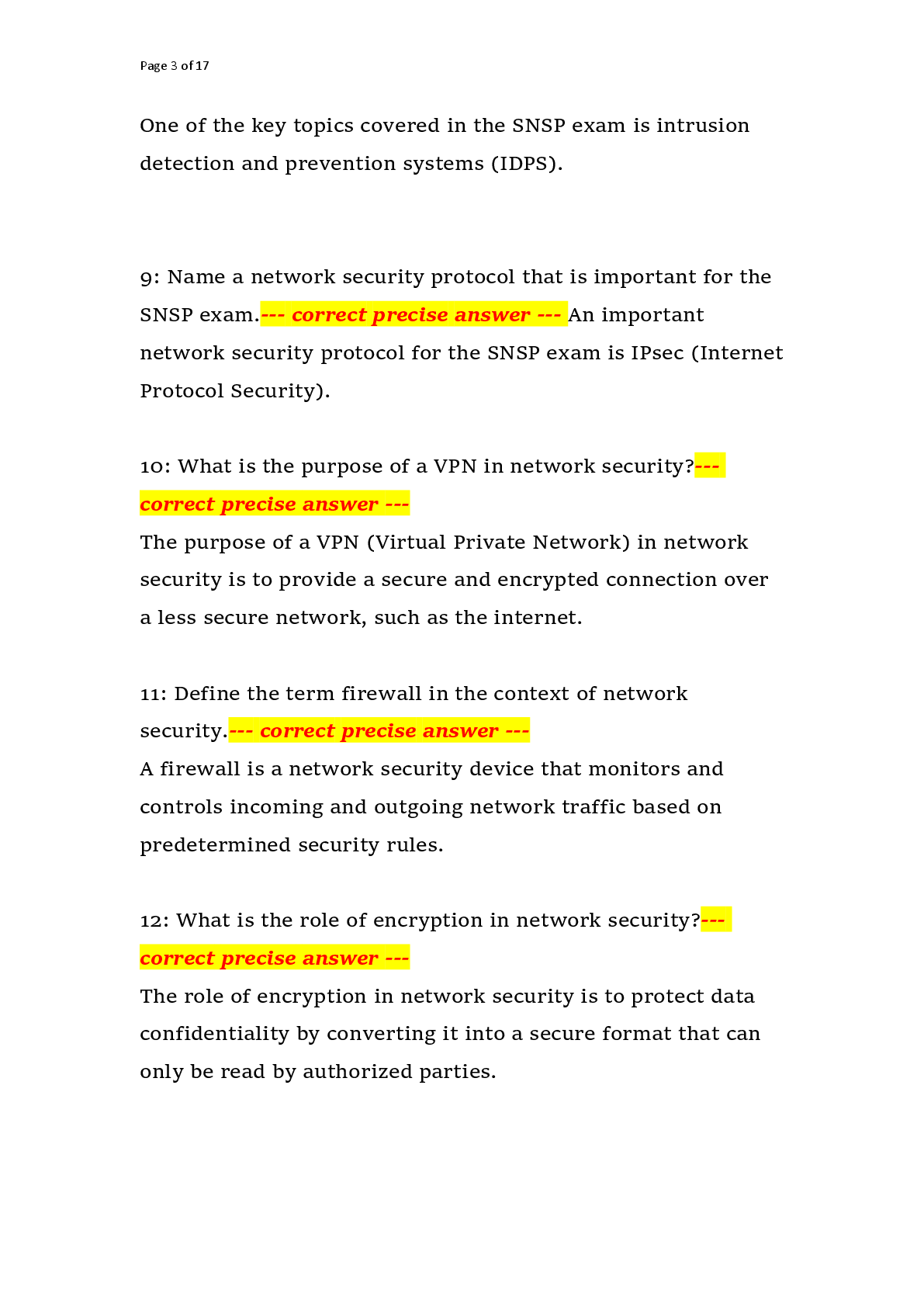Preview page 3 of SNSP Exam Best Practices and Other Basics Security Certified Network Professional (SNSP) – Complete Exam Questions and A