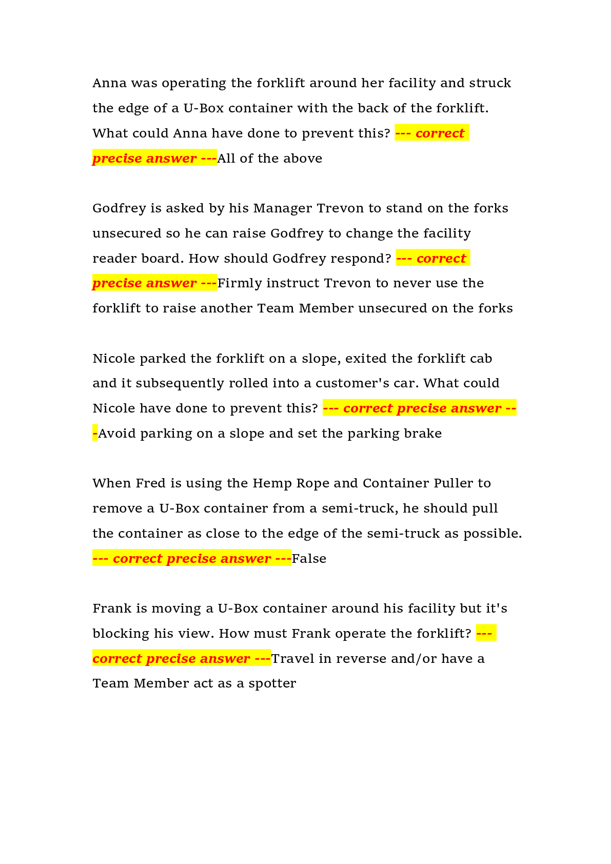 Preview page 2 of EHS 138cCT Forklift Operations – EHS 138cCT – Complete Forklift Operations Questions and Correct Answers