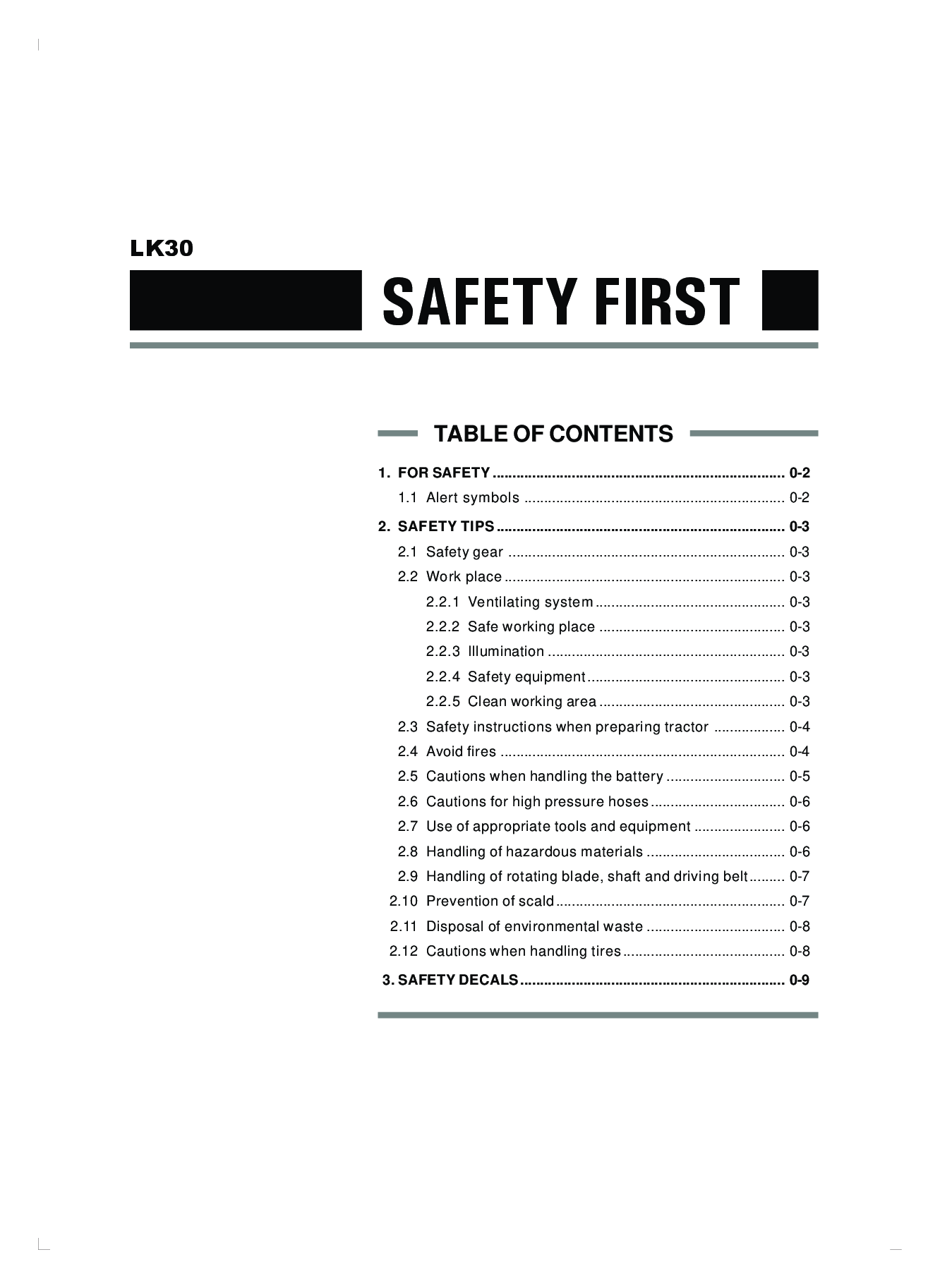 Preview page 4 of Kioti LK30 Tractor Repair Service Workshop Manual