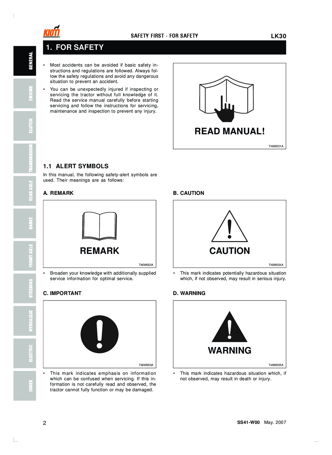 Preview page 5 of Kioti LK30 Tractor Repair Service Workshop Manual
