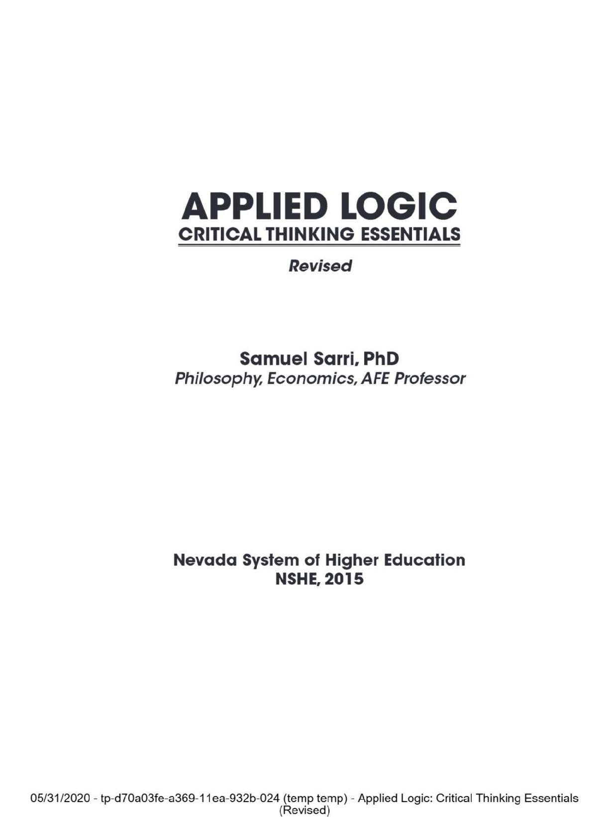 Preview page 3 of eBook PDF Applied Logic Critical Thinking Essentials (Revised) 1st Edition By Samuel Sarri