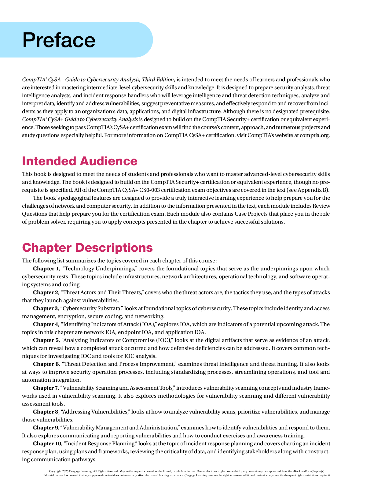 Preview page 10 of CompTIA CySA+ Guide to Cybersecurity Analyst 3rd Edition By Mark Ciampa