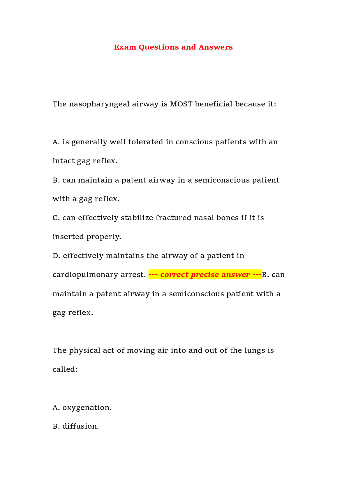 Preview page 2 of JBL Module 2 Practice Exam Questions and Answers 100% Solved – EMT Module 2 – Practice Exam Material