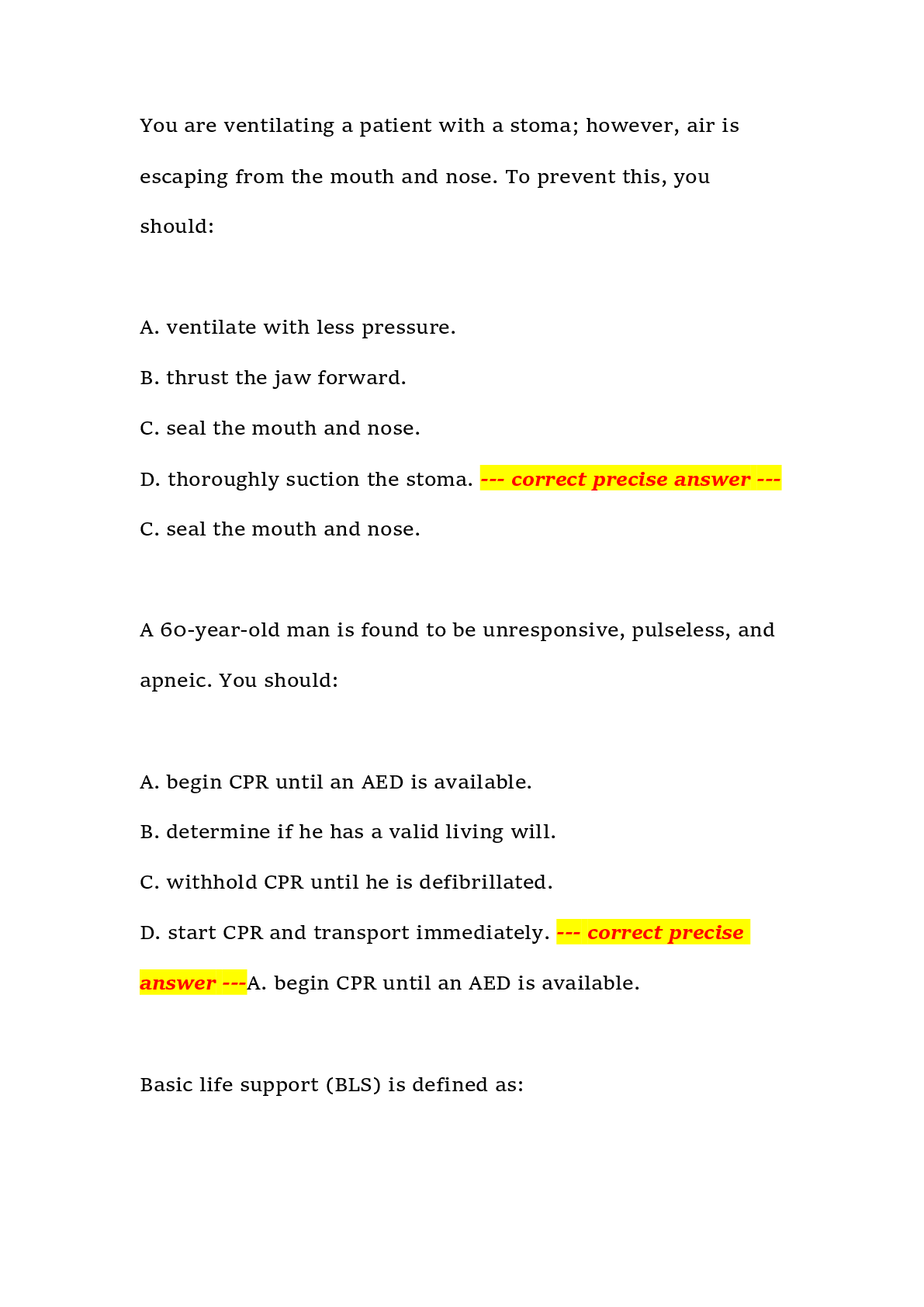 Preview page 8 of JBL Module 2 Practice Exam Questions and Answers 100% Solved – EMT Module 2 – Practice Exam Material