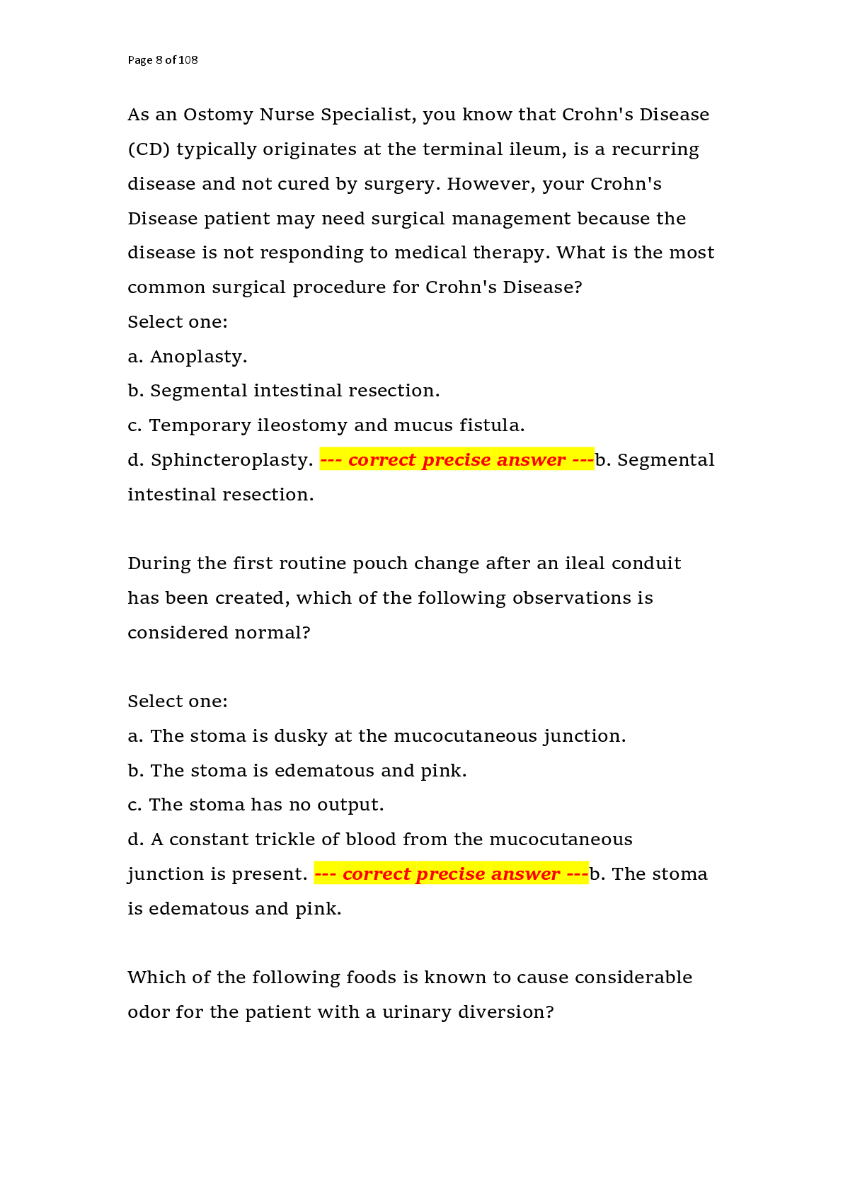 Preview page 4 of WEB WOC Ostomy Care Final Exam – WOC Nursing Certification – Complete Question Bank with Correct Answers and Rationales