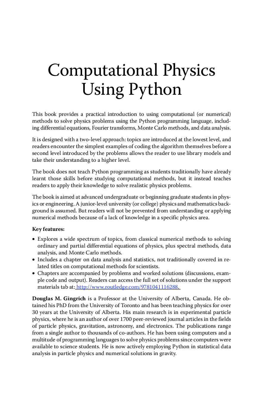 Preview page 2 of eBook [PDF] Computational Physics Using Python By Douglas M. Gingrich