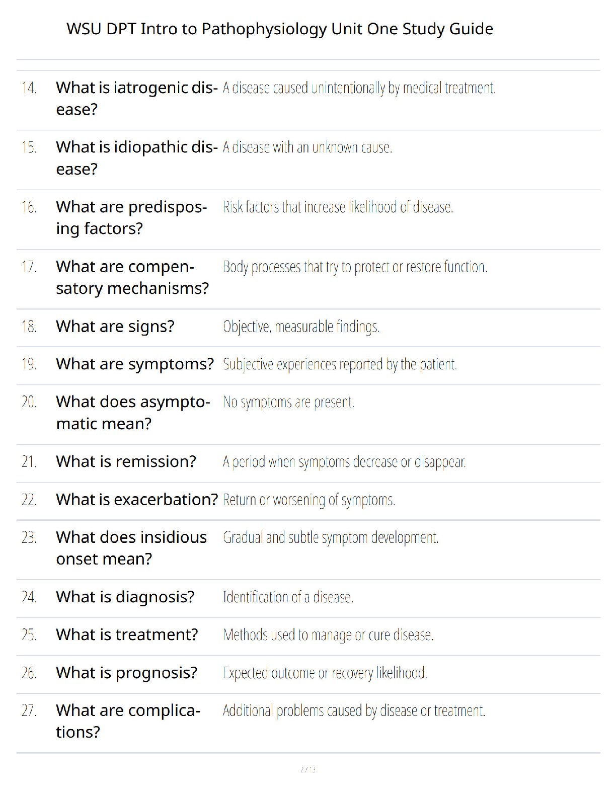 Preview page 2 of WSU DPT Intro to Pathophysiology Unit One Study Guide - Comprehensive Course Review - Verified Questions and Answers - A