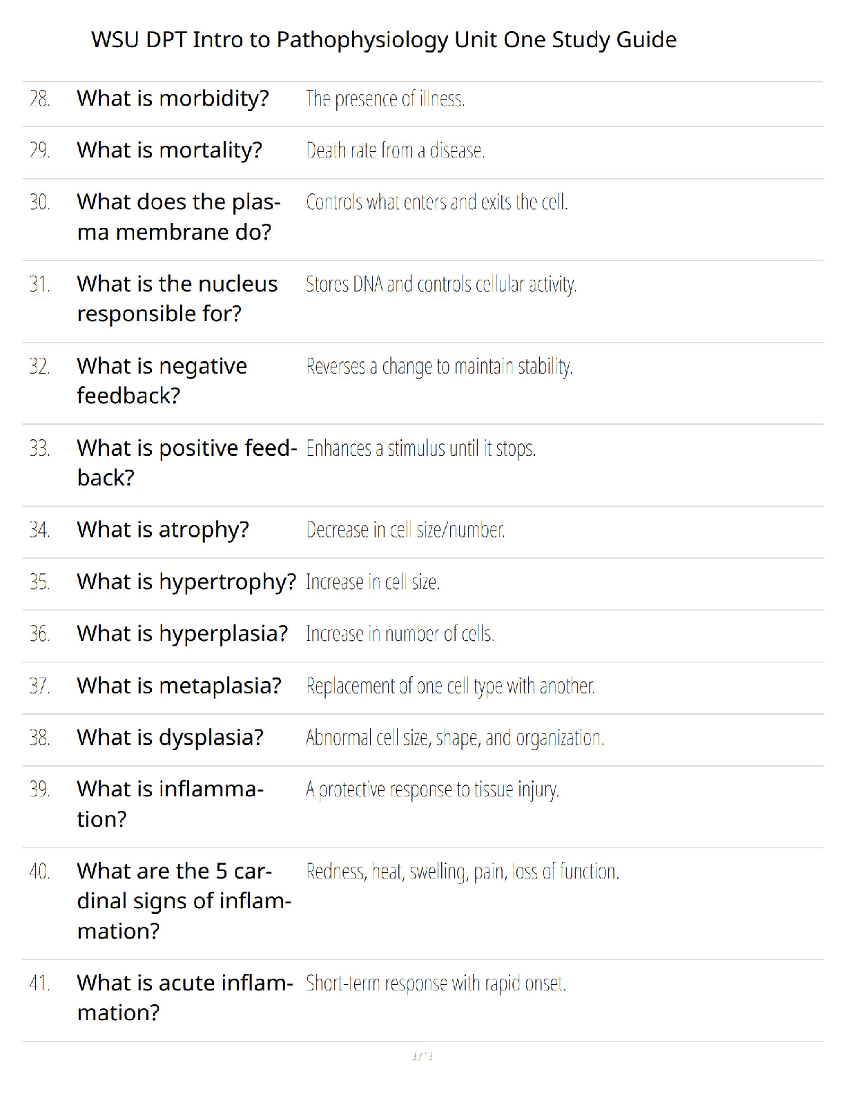 Preview page 3 of WSU DPT Intro to Pathophysiology Unit One Study Guide - Comprehensive Course Review - Verified Questions and Answers - A