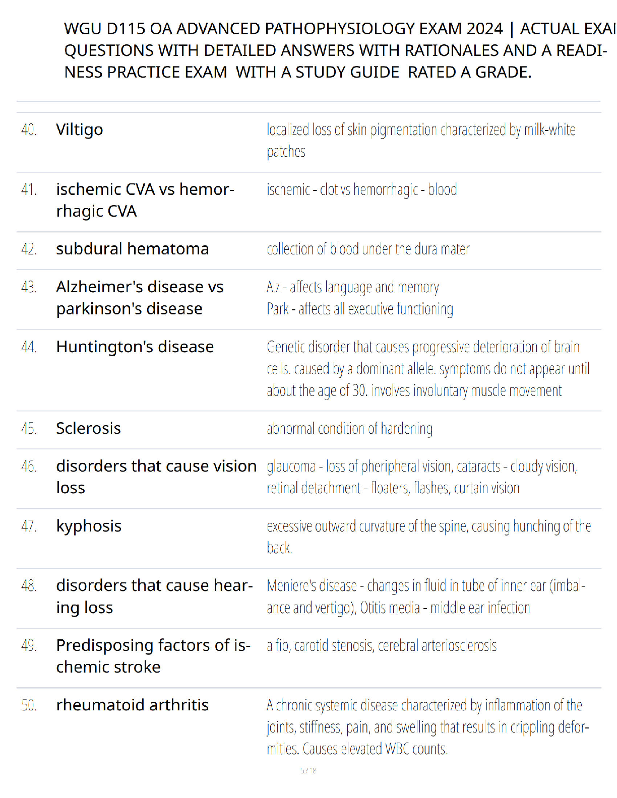 Preview page 4 of WGU D115 Advanced Pathophysiology Objective Assessment Study Guide - Comprehensive Review - Verified Questions and Answe