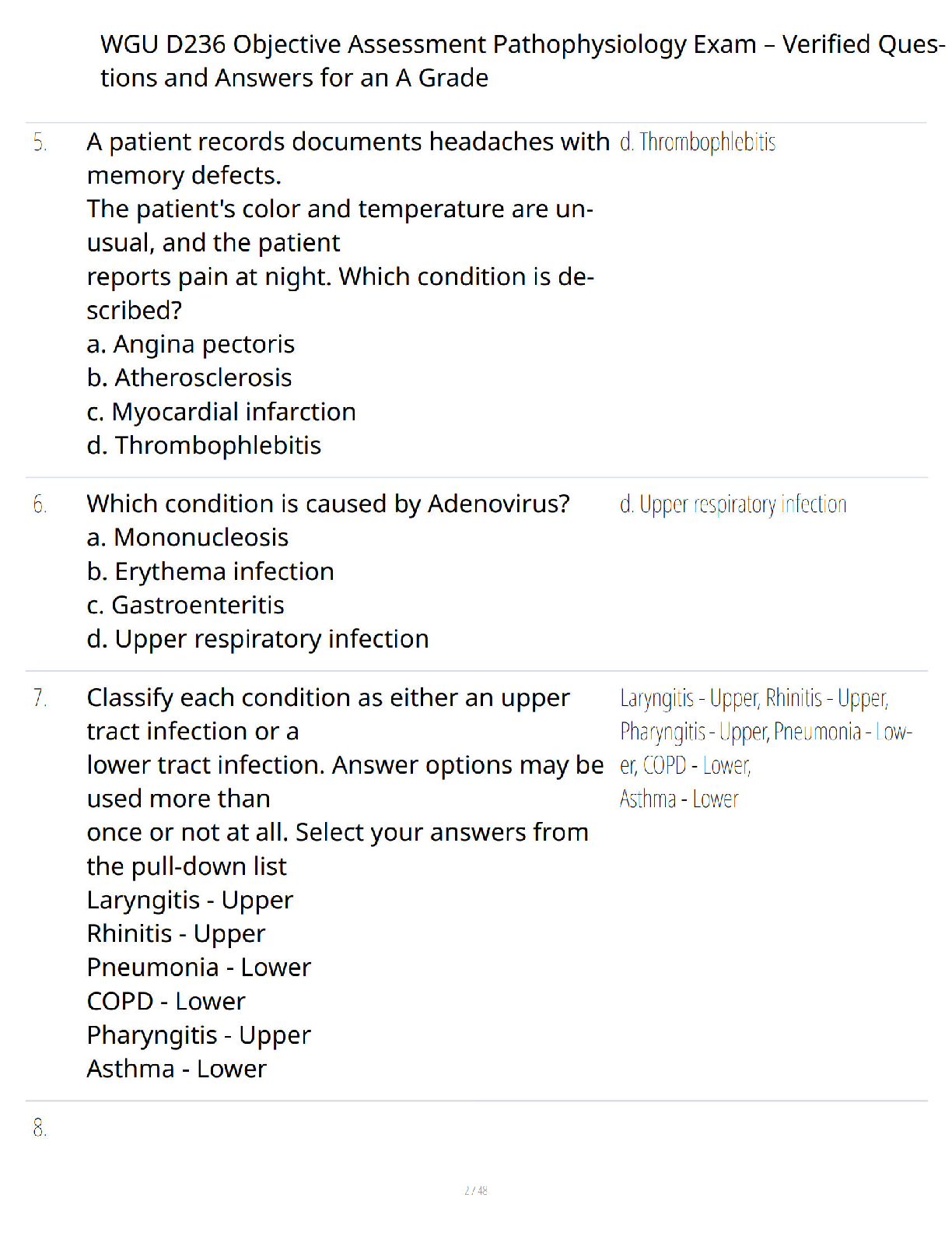 Preview page 2 of WGU D236 Objective Assessment Pathophysiology Exam - Verified Questions and Answers - Comprehensive Study Guide - A+ Gua