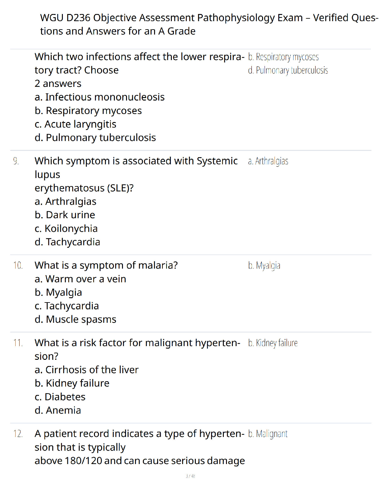 Preview page 3 of WGU D236 Objective Assessment Pathophysiology Exam - Verified Questions and Answers - Comprehensive Study Guide - A+ Gua