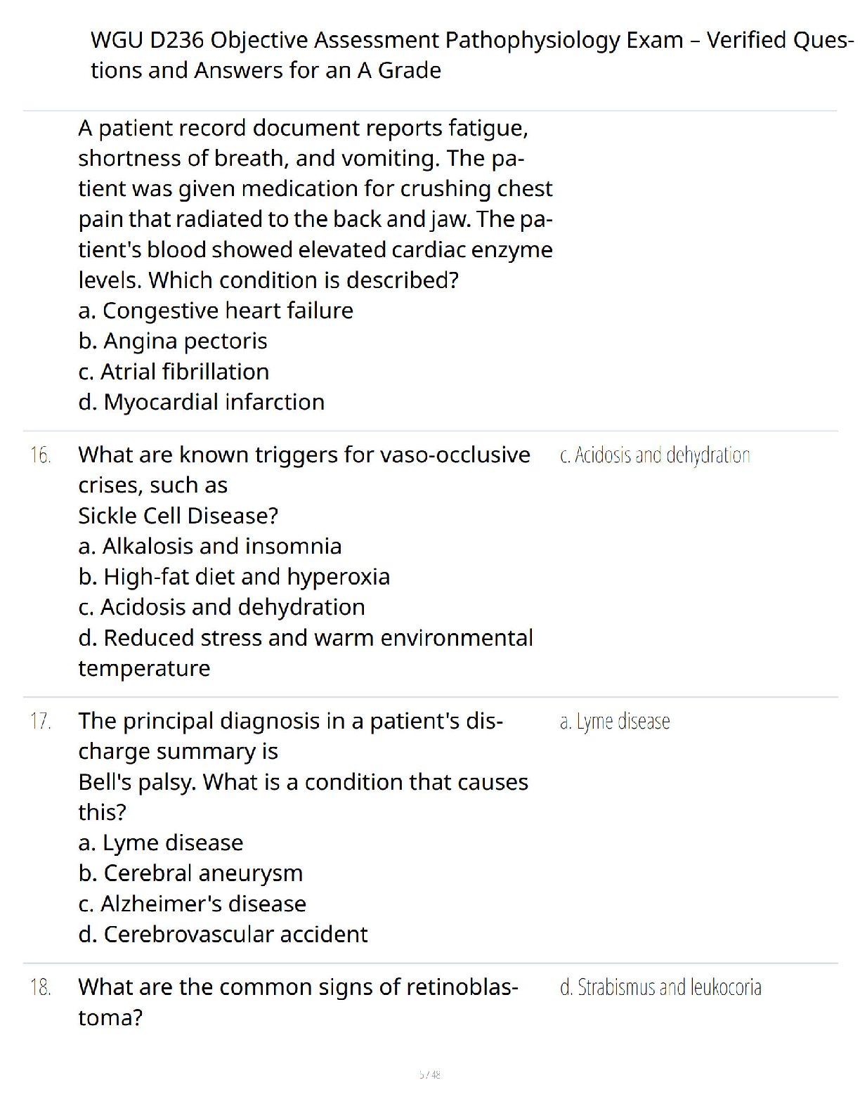 Preview page 5 of WGU D236 Objective Assessment Pathophysiology Exam - Verified Questions and Answers - Comprehensive Study Guide - A+ Gua